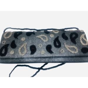 Inge Christopher Beaded Evening Bag Black with Silver Thread and Paisley Beads